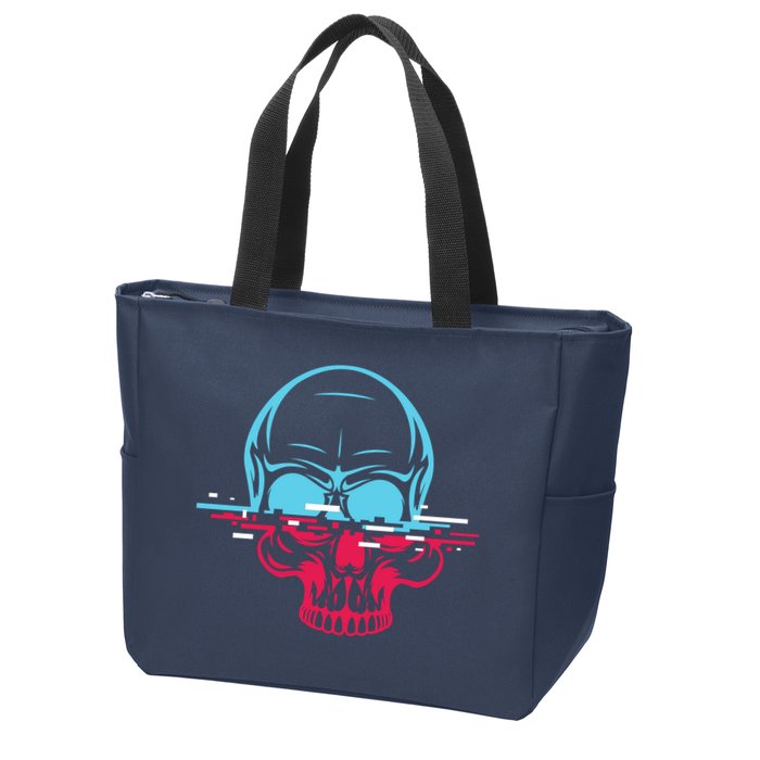 Two Tone Skull With Distortion Zip Tote Bag