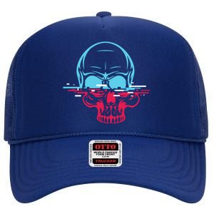 Two Tone Skull With Distortion High Crown Mesh Back Trucker Hat