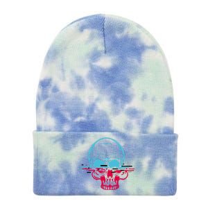 Two Tone Skull With Distortion Tie Dye 12in Knit Beanie