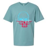 Two Tone Skull With Distortion Sueded Cloud Jersey T-Shirt