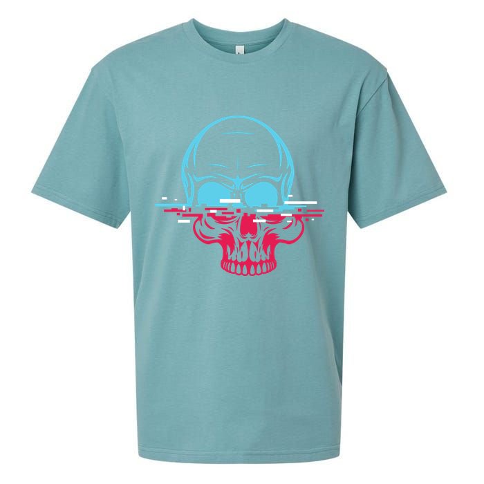 Two Tone Skull With Distortion Sueded Cloud Jersey T-Shirt