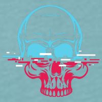 Two Tone Skull With Distortion Sueded Cloud Jersey T-Shirt