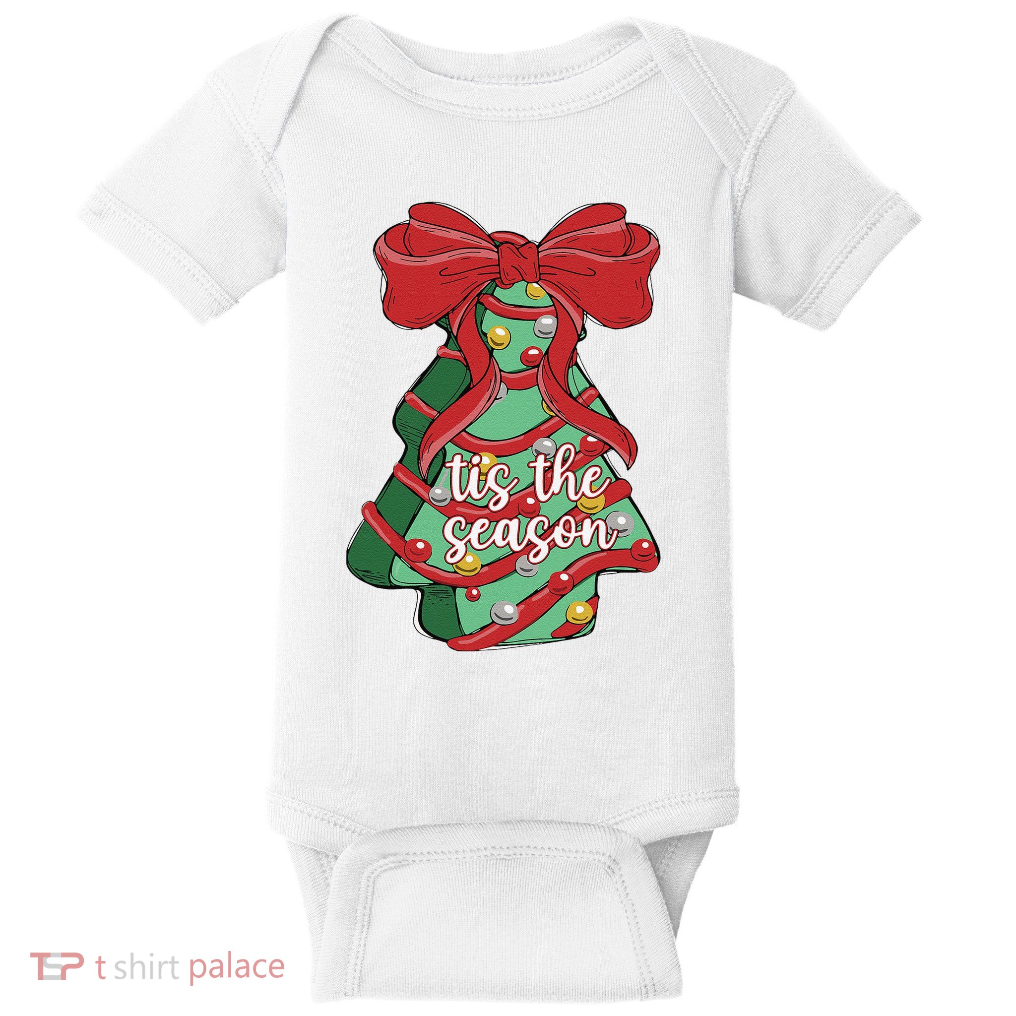Tis The Season Christmas Tree Cakes Debbie Green Coquette Baby Bodysuit