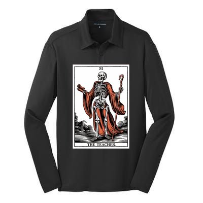 The Teacher Skeleton Tarot Card Gift Silk Touch Performance Long Sleeve Polo