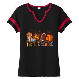 Tis The Season Football Season Game Day Fall Pumpkin Spice Gift Ladies Halftime Notch Neck Tee