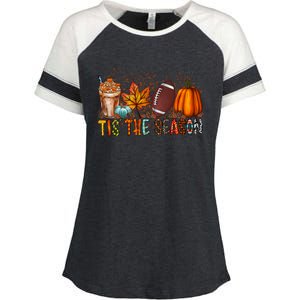 Tis The Season Football Season Game Day Fall Pumpkin Spice Gift Enza Ladies Jersey Colorblock Tee