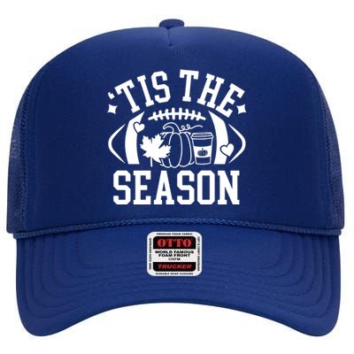 Tis The Season Football Fall Pumpkin Latte High Crown Mesh Back Trucker Hat