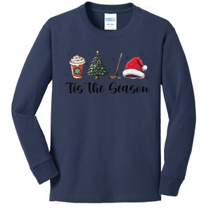 Tis The Season Hockey Coffee Santa Hat Christmas Women Kids Long Sleeve Shirt