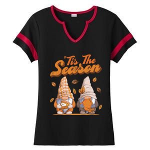 Tis The Season Gnomes Autumn Fall Retro Family Matching Gift Ladies Halftime Notch Neck Tee