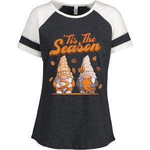 Tis The Season Gnomes Autumn Fall Retro Family Matching Gift Enza Ladies Jersey Colorblock Tee