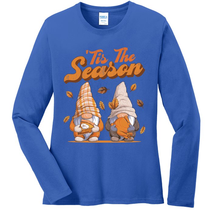 Tis The Season Gnomes Autumn Fall Retro Family Matching Gift Ladies Long Sleeve Shirt