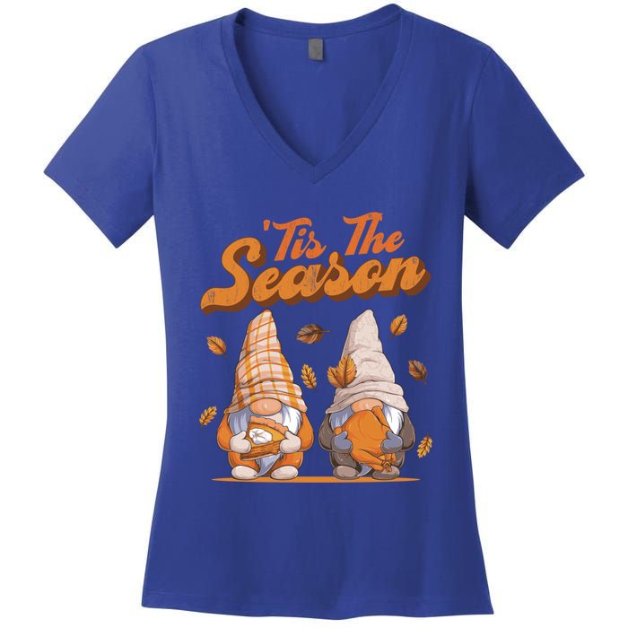 Tis The Season Gnomes Autumn Fall Retro Family Matching Gift Women's V-Neck T-Shirt