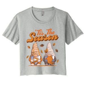 Tis The Season Gnomes Autumn Fall Retro Family Matching Gift Women's Crop Top Tee