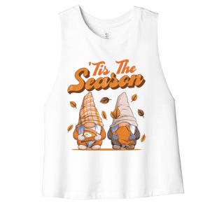 Tis The Season Gnomes Autumn Fall Retro Family Matching Gift Women's Racerback Cropped Tank