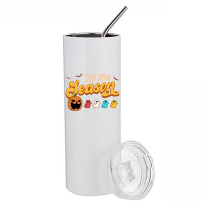 Tis The Season Halloween Evil Pumpkin Eating Ghost Gift Stainless Steel Tumbler