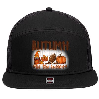 Tis' The Season Leopard Pumpkin Football Halloween Fall Great Gift 7 Panel Mesh Trucker Snapback Hat