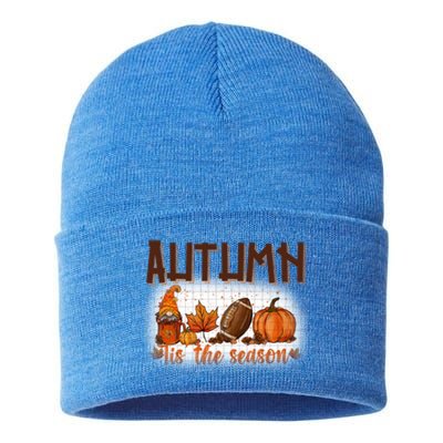 Tis' The Season Leopard Pumpkin Football Halloween Fall Great Gift Sustainable Knit Beanie