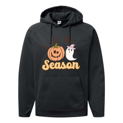 Tis The Season Pumpkin Ghost Funny Halloween Gift Performance Fleece Hoodie