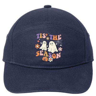 Tis The Season Halloween Groovy Vintage Retro Floral Ghost Gift 7-Panel Snapback Hat