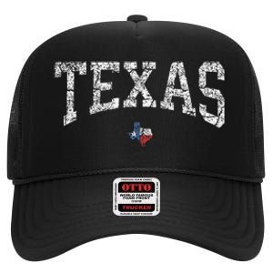 Texas Texas State Map Flag Distressed High Crown Mesh Back Trucker Hat