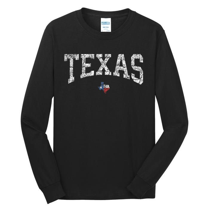 Texas Texas State Map Flag Distressed Tall Long Sleeve T-Shirt