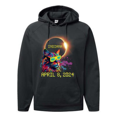 Totality Total Solar Eclipse Cat April 8 2024 Indiana Performance Fleece Hoodie