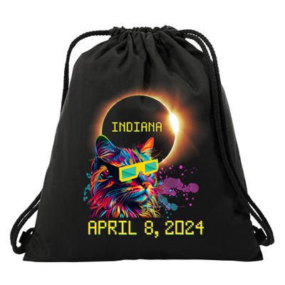 Totality Total Solar Eclipse Cat April 8 2024 Indiana Drawstring Bag
