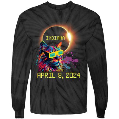 Totality Total Solar Eclipse Cat April 8 2024 Indiana Tie-Dye Long Sleeve Shirt