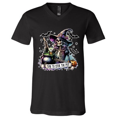 Time To Stir The Pot Witch Halloween V-Neck T-Shirt