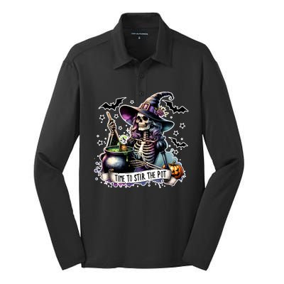 Time To Stir The Pot Witch Halloween Silk Touch Performance Long Sleeve Polo