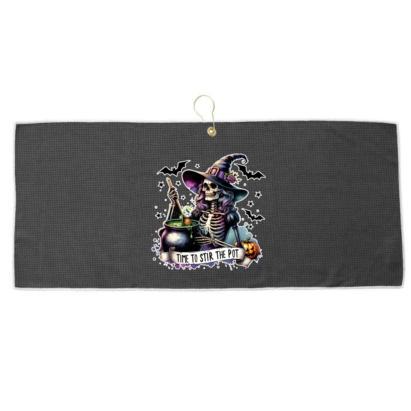 Time To Stir The Pot Witch Halloween Large Microfiber Waffle Golf Towel