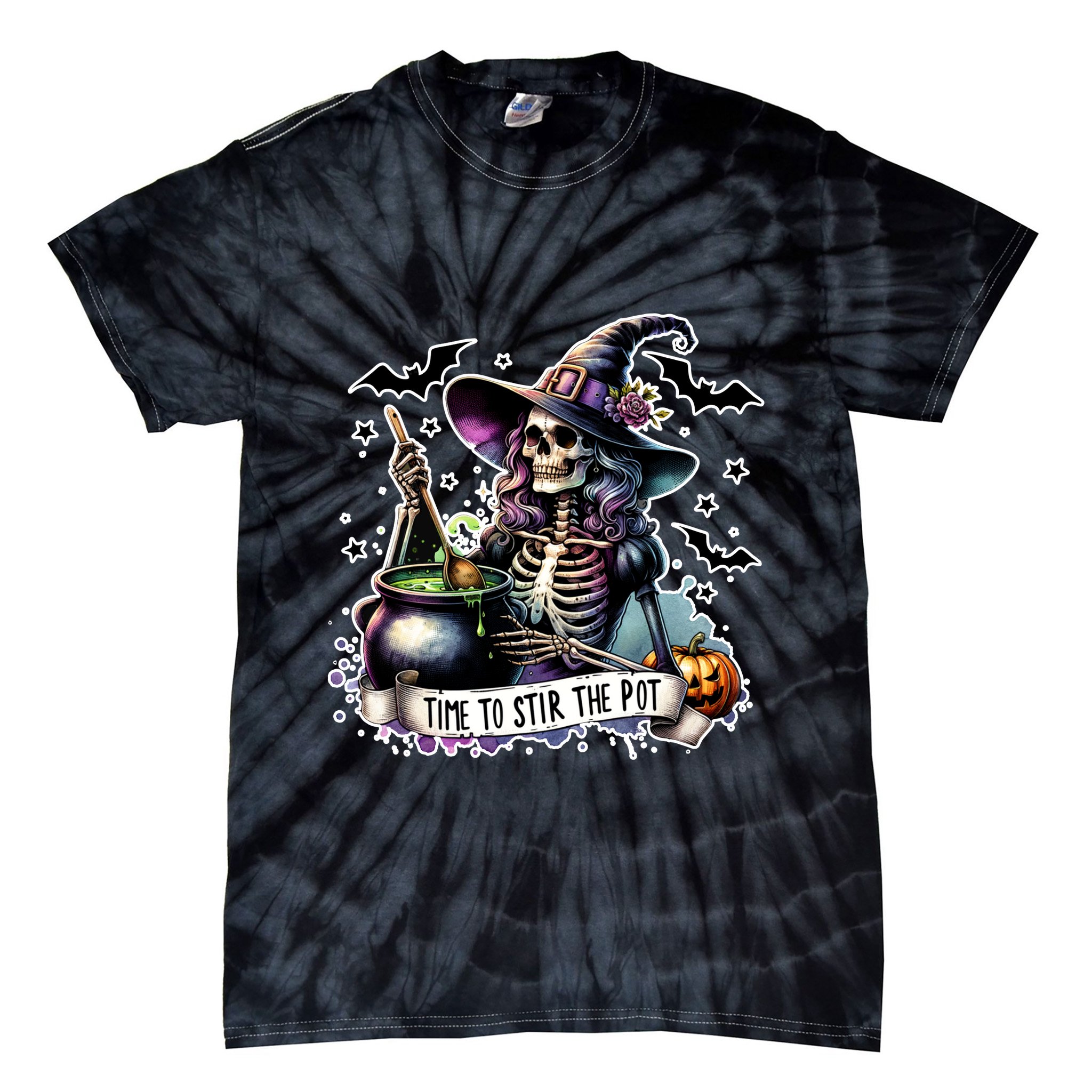 Time To Stir The Pot Witch Halloween Tie-Dye T-Shirt