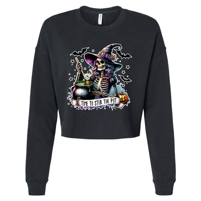 Time To Stir The Pot Witch Halloween Cropped Pullover Crew