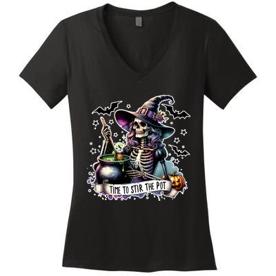 Time To Stir The Pot Witch Halloween Women's V-Neck T-Shirt