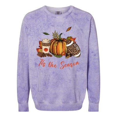 Tis The Season Leopard Pumpkin Football Fall A Colorblast Crewneck Sweatshirt