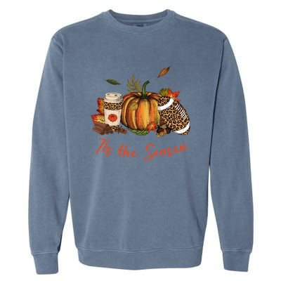 Tis The Season Leopard Pumpkin Football Fall A Garment-Dyed Sweatshirt