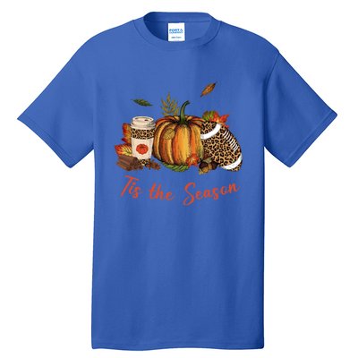 Tis The Season Leopard Pumpkin Football Fall A Tall T-Shirt