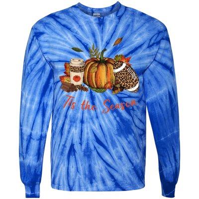 Tis The Season Leopard Pumpkin Football Fall A Tie-Dye Long Sleeve Shirt