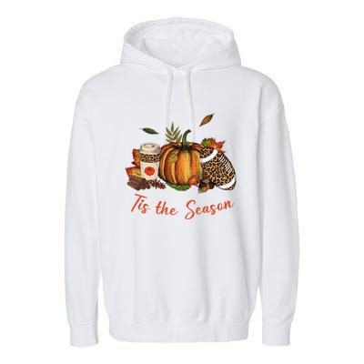 Tis The Season Leopard Pumpkin Football Fall A Garment-Dyed Fleece Hoodie