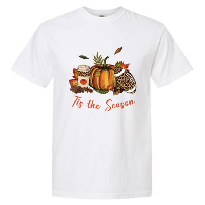 Tis The Season Leopard Pumpkin Football Fall A Garment-Dyed Heavyweight T-Shirt