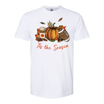 Tis The Season Leopard Pumpkin Football Fall A Softstyle CVC T-Shirt