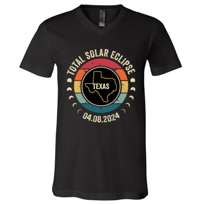 Texas Total Solar Eclipse 2024 American Totality April 8 V-Neck T-Shirt