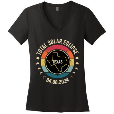 Texas Total Solar Eclipse 2024 American Totality April 8 Women's V-Neck T-Shirt