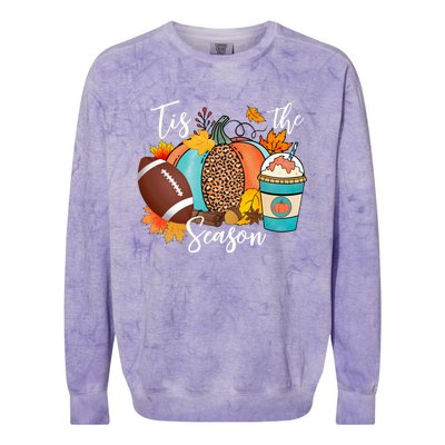 Tis The Season Leopard Pumpkin Love Fall Autumn Maple Leaves Gift Colorblast Crewneck Sweatshirt