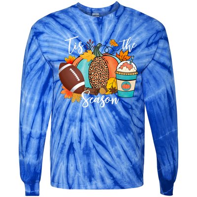 Tis The Season Leopard Pumpkin Love Fall Autumn Maple Leaves Gift Tie-Dye Long Sleeve Shirt