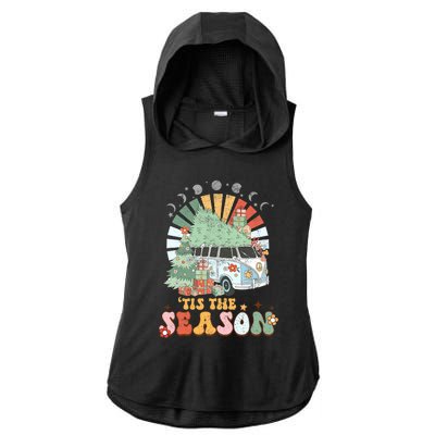 Tis' The Season Merry Camper Christmas Tree RV Camping Xmas Ladies PosiCharge Tri-Blend Wicking Draft Hoodie Tank