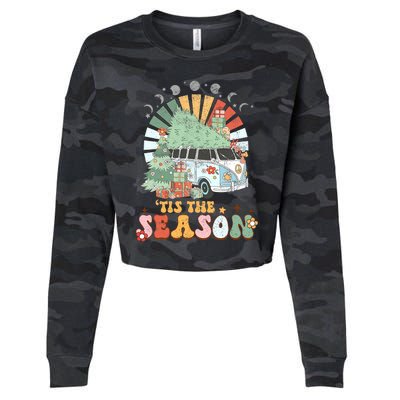 Tis' The Season Merry Camper Christmas Tree RV Camping Xmas Cropped Pullover Crew