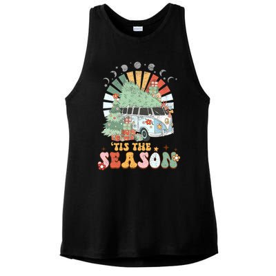 Tis' The Season Merry Camper Christmas Tree RV Camping Xmas Ladies PosiCharge Tri-Blend Wicking Tank