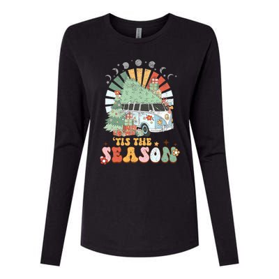 Tis' The Season Merry Camper Christmas Tree RV Camping Xmas Womens Cotton Relaxed Long Sleeve T-Shirt