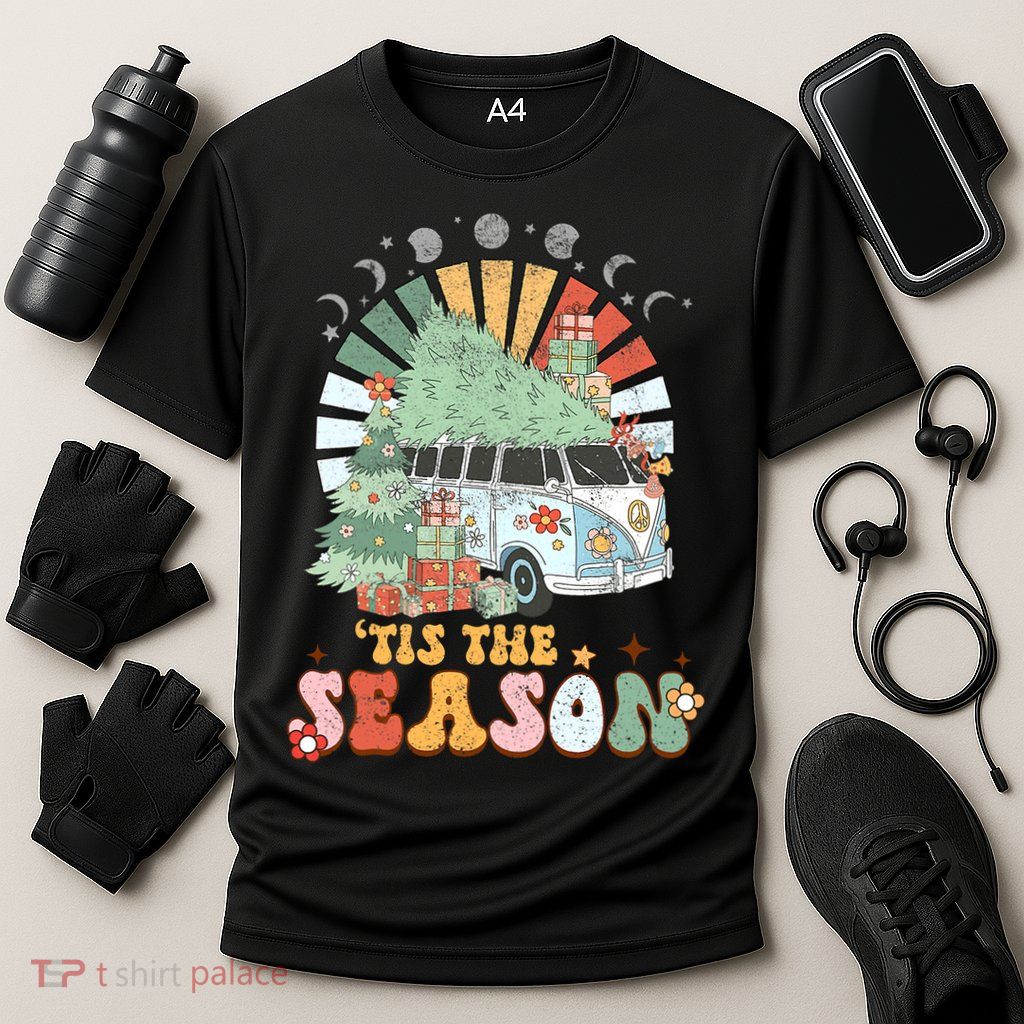 Tis' The Season Merry Camper Christmas Tree RV Camping Xmas Performance Shirt